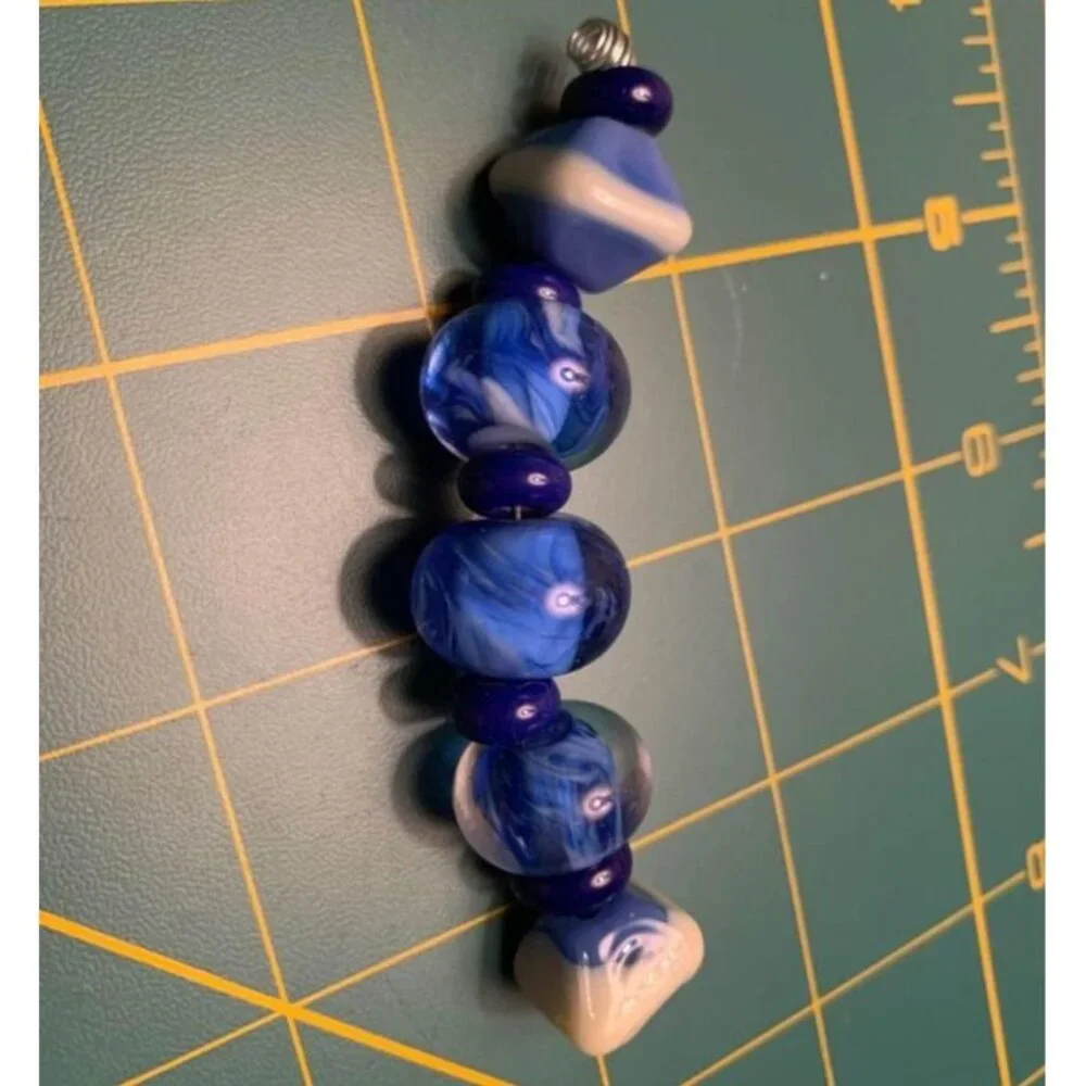 Handmade Blue & Ivory Lampwork Glass Beads - New